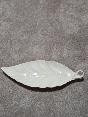 Lenox White Leaf-Shaped Serving Platter with Gold Edge